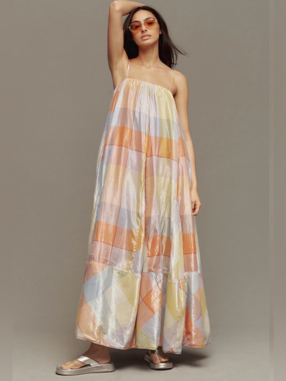 Pilcro Anthropologie Plaid Tent Maxi Dress Metallic Multi SP